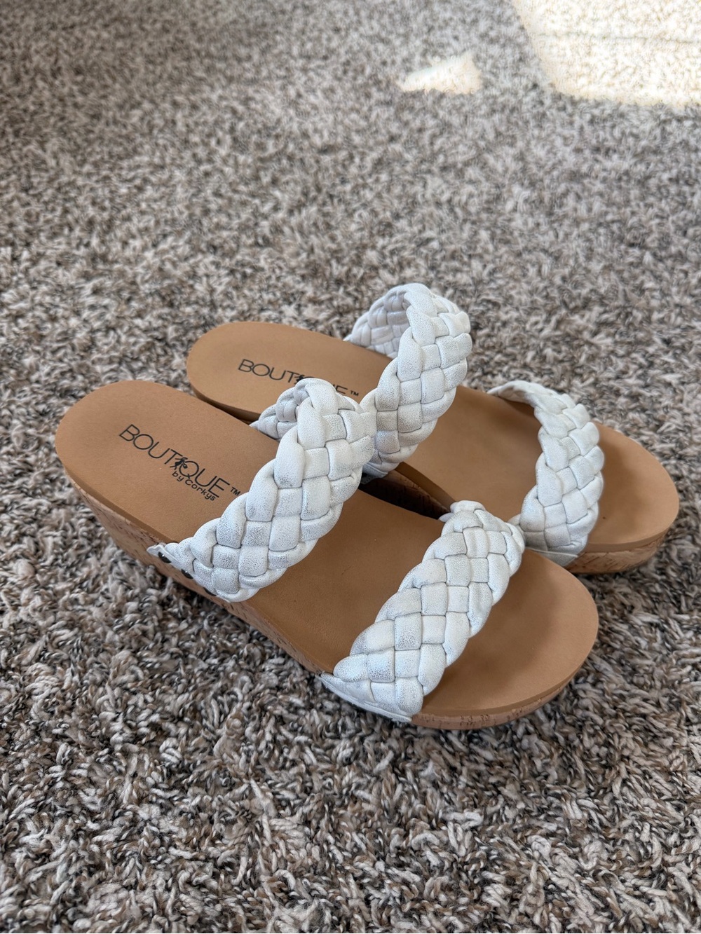 Boutique by Corkys White Braided Double-Strap Wedge Sandals